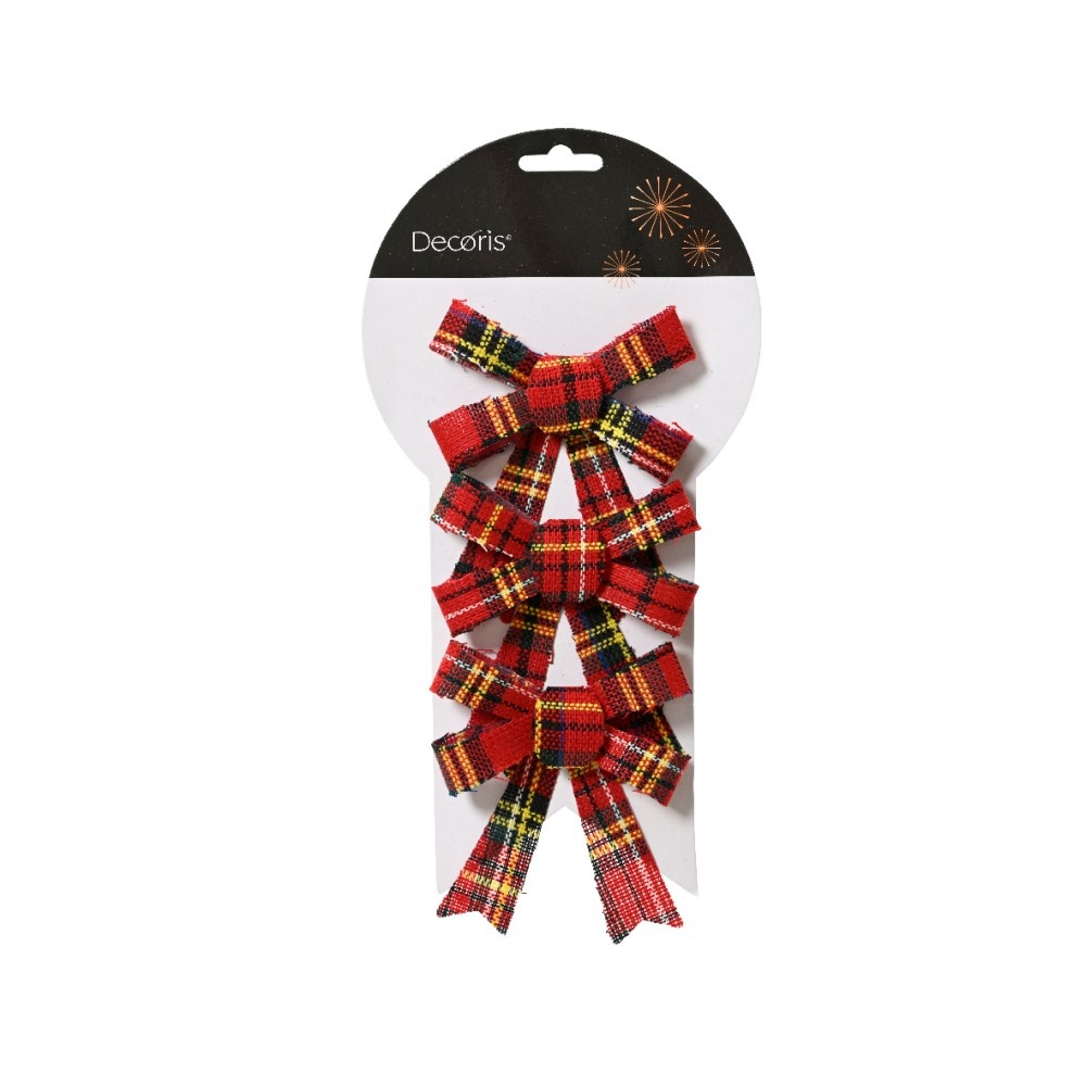 Kerststrik | 3-delig | polyester | rood/geel | 10cm