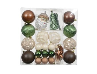 Kerstballen mixbox groen/espresso/wit | plastic | diverse maten