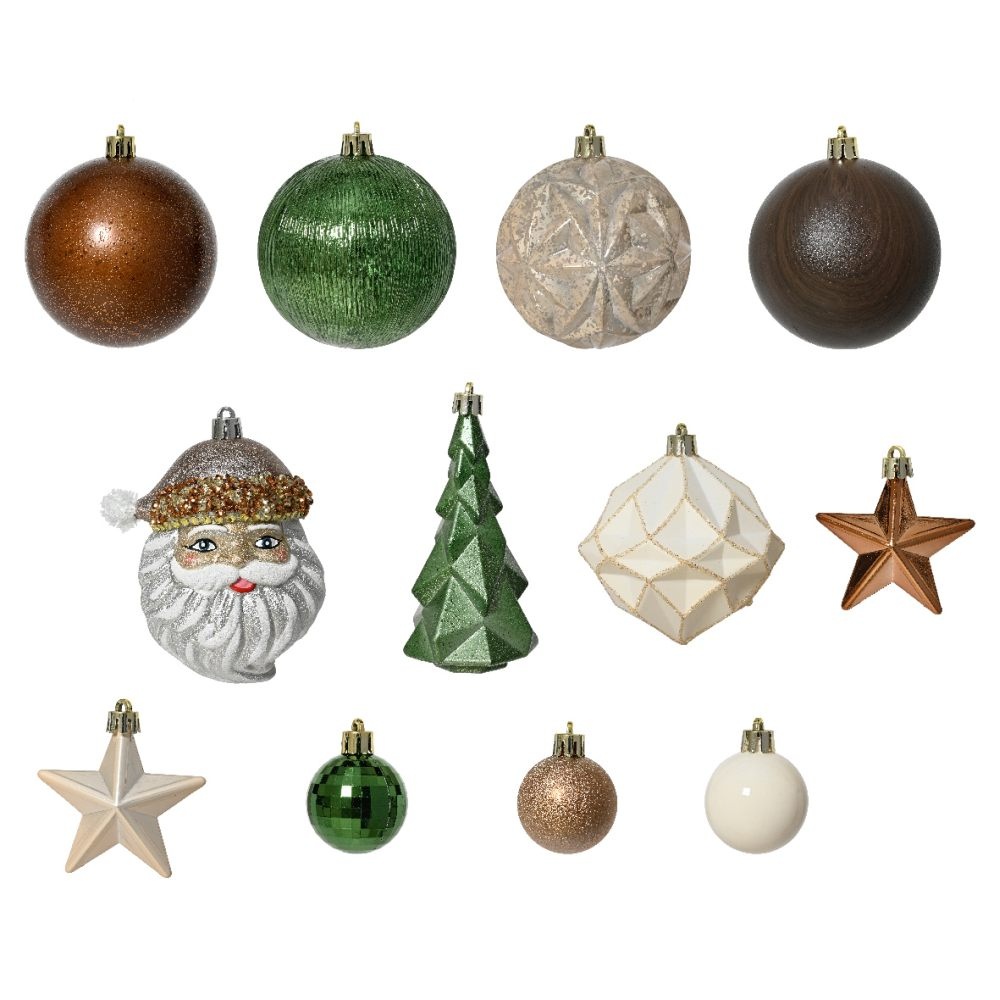Kerstballen mixbox groen/espresso/wit | plastic | diverse maten
