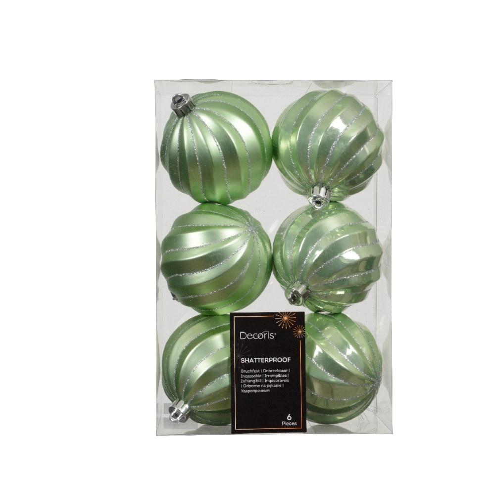 Kerstballen mixbox 6-delig | ornamenten | plastic | lichtgroen | 8cm