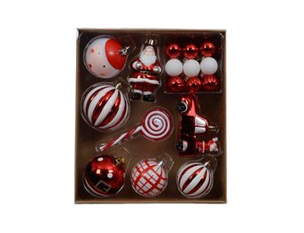 Kerstballen mixbox 28-delig | plastic | rood/wit