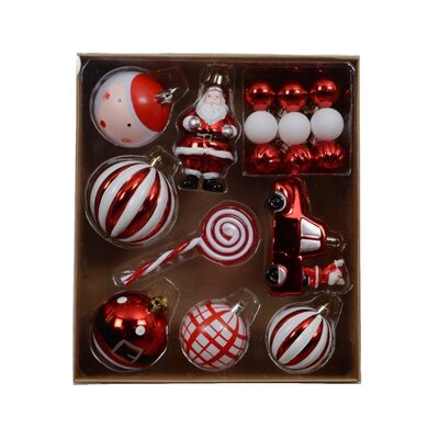 Kerstballen mixbox 28-delig | plastic | rood/wit