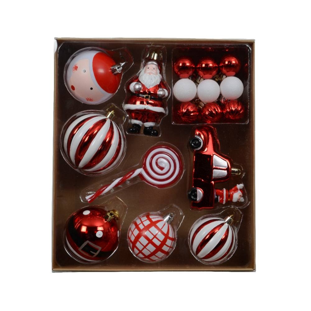 Kerstballen mixbox 28-delig | plastic | rood/wit