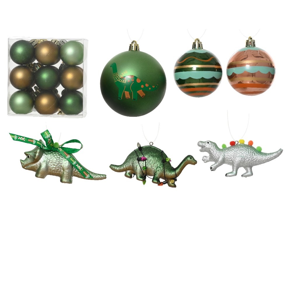 Kerstballen mixbox van dinosaurussen 25-delig | plastic | groen