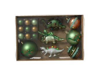 Kerstballen mixbox van dinosaurussen 25-delig | plastic | groen