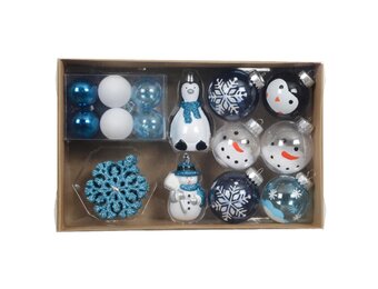 Kerstballen mixbox van sneeuwpoppen 30-delig | plastic | blauw/wit