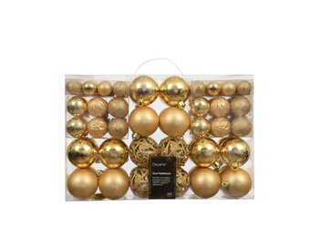 Kerstballen mixbox 100-delig | glanzend/matte/glitter | plastic | goud | diverse maten