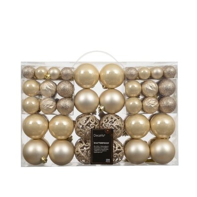 Kerstballen mixbox 100-delig | glanzend/matte/glitter | plastic | parel | diverse maten