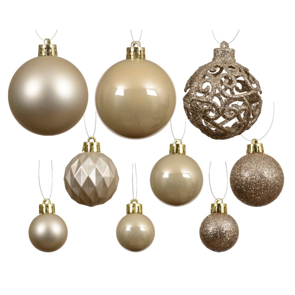 Kerstballen mixbox 100-delig | glanzend/matte/glitter | plastic | parel | diverse maten