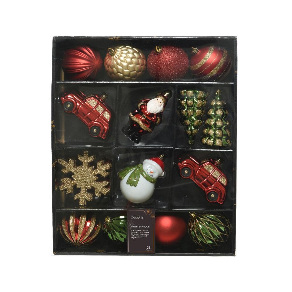 Kerstballen mixbox 25-delig | glanzend/mat/glitter | rood/groen