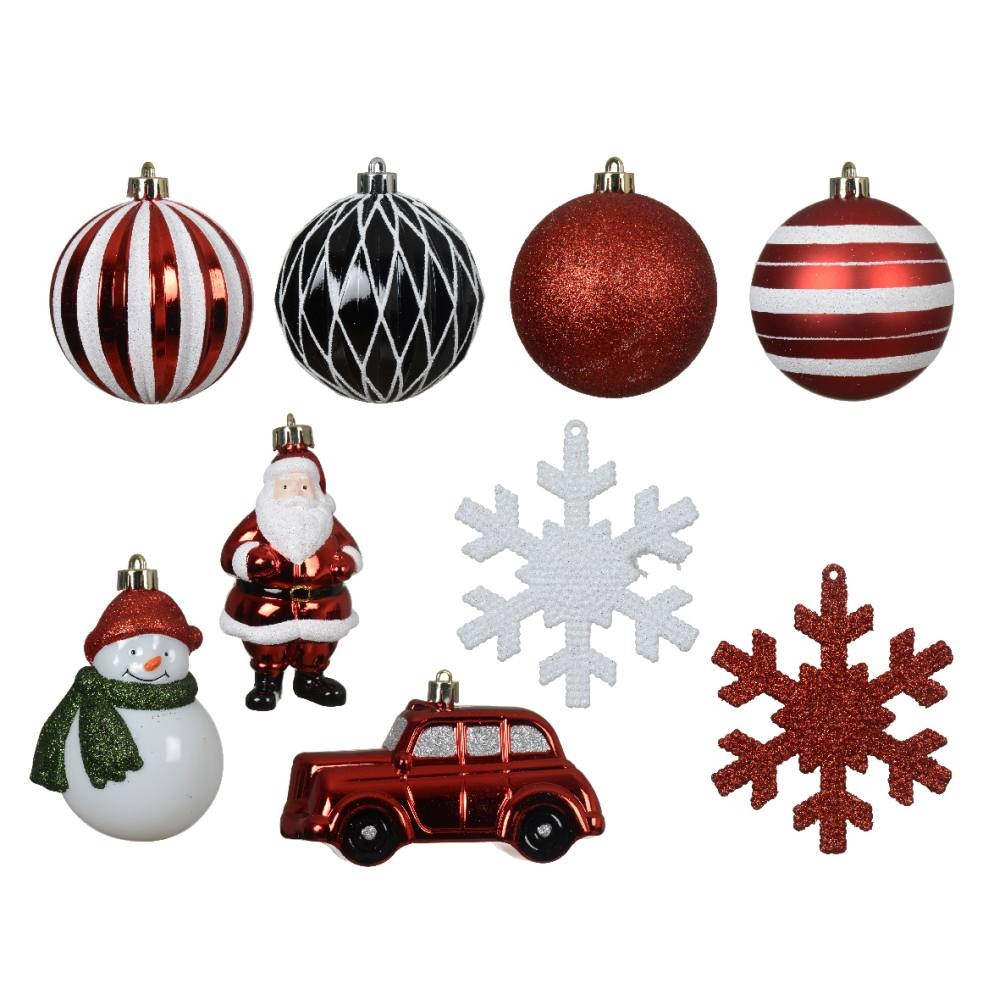 Kerstballen mixbox 25-delig | glanzend/mat/glitter | groen/rood