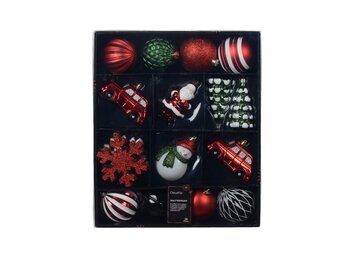 Kerstballen mixbox 25-delig | glanzend/mat/glitter | groen/rood