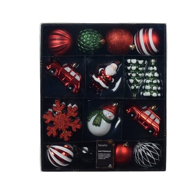 Kerstballen mixbox 25-delig | glanzend/mat/glitter | groen/rood