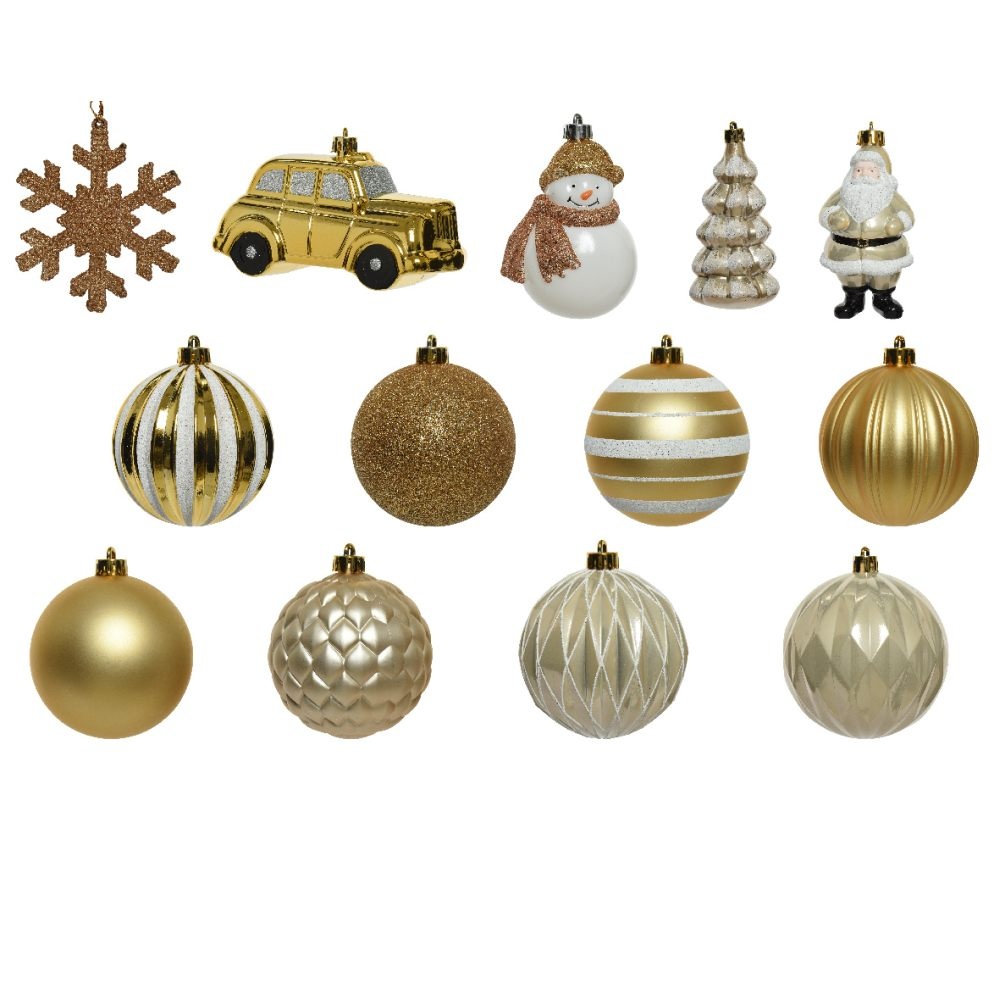 Kerstballen mixbox 25-delig | plastic | goud/wit