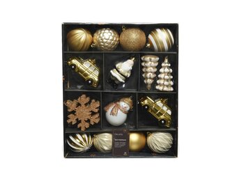 Kerstballen mixbox 25-delig | plastic | goud/wit