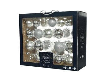 Kerstballen mixbox 42-delig | glanzend/matte/glitter | glas | zilver | diverse maten