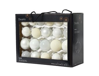 Kerstballen mixbox 42-delig | glanzend/matte/glitter | glas | wit | diverse maten