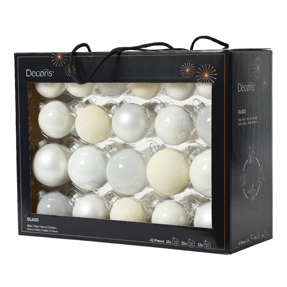 Kerstballen mixbox 42-delig | glanzend/matte/glitter | glas | wit | diverse maten