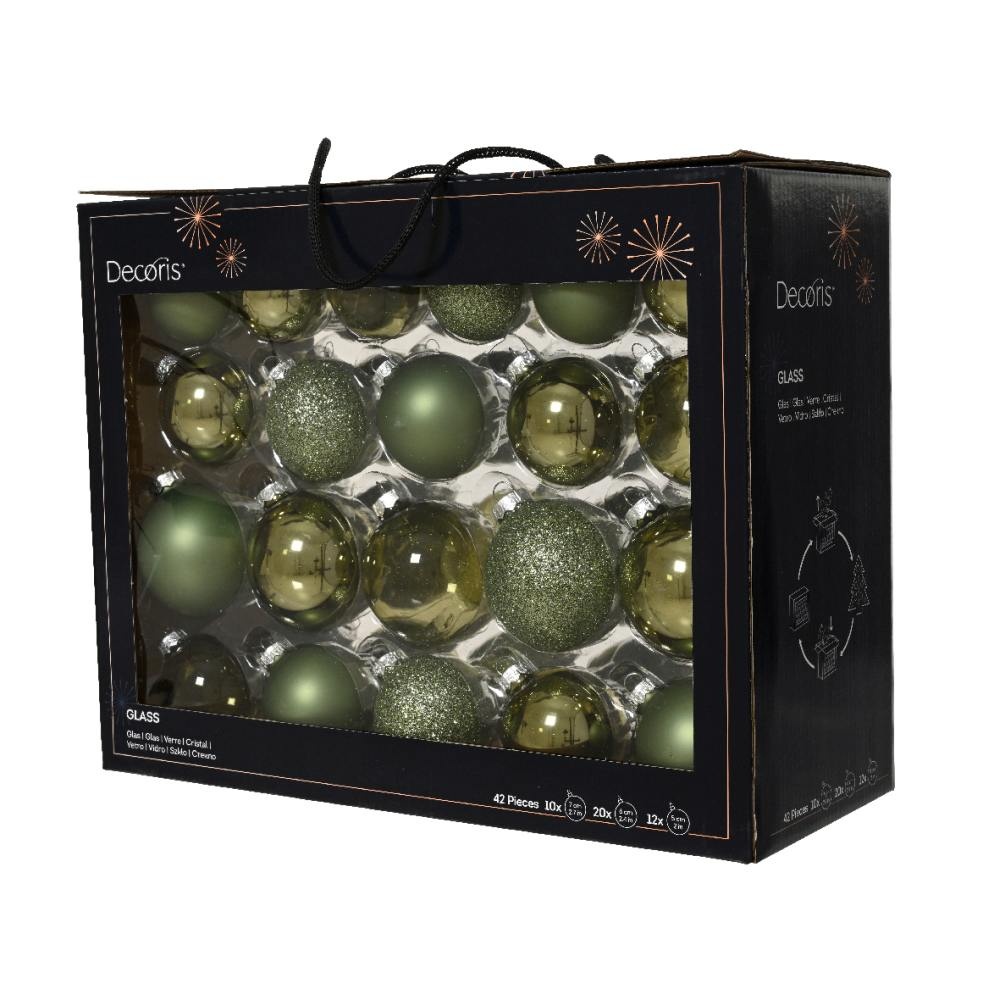 Kerstballen mixbox 42-delig | glanzend/matte/glitter | glas | rozemarijn | diverse maten
