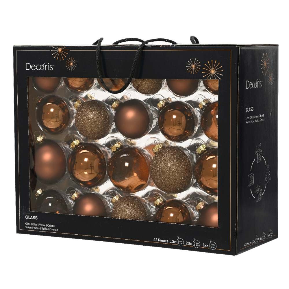 Kerstballen mixbox 42-delig | glanzend/matte/glitter | glas | espresso | diverse maten