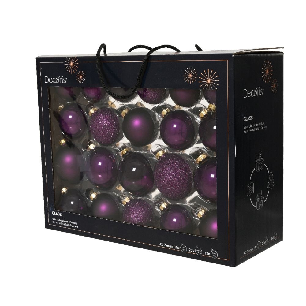 Kerstballen mixbox 42-delig | glanzend/matte/glitter | glas | vijg  | diverse maten