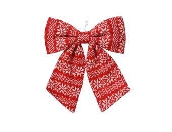 Kerststrik | polyester | rood met sneeuwvlokken | 22cm