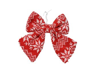 Kerststrik | 2-delig | polyester | rood/wit | 13cm