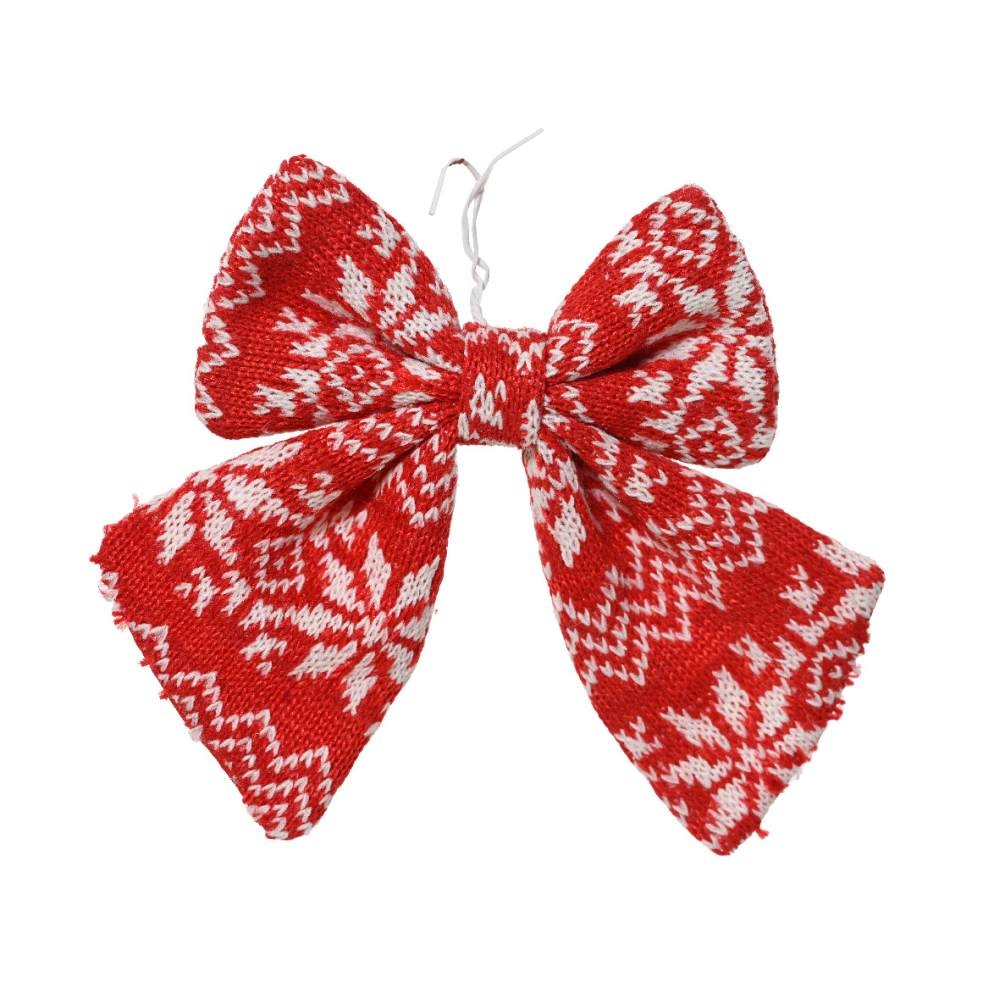 Kerststrik | 2-delig | polyester | rood/wit | 13cm