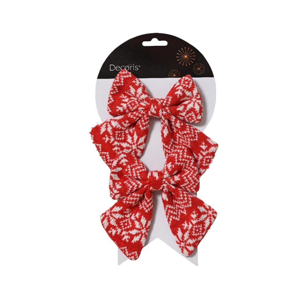 Kerststrik | 2-delig | polyester | rood/wit | 13cm