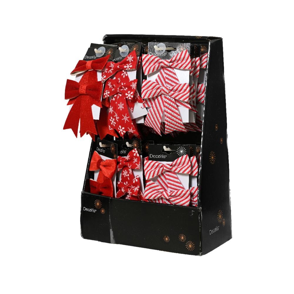 Kerststrik | 6-delig | polyester | rood/wit | 13cm