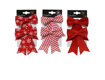 Kerststrik | 6-delig | polyester | rood/wit | 13cm