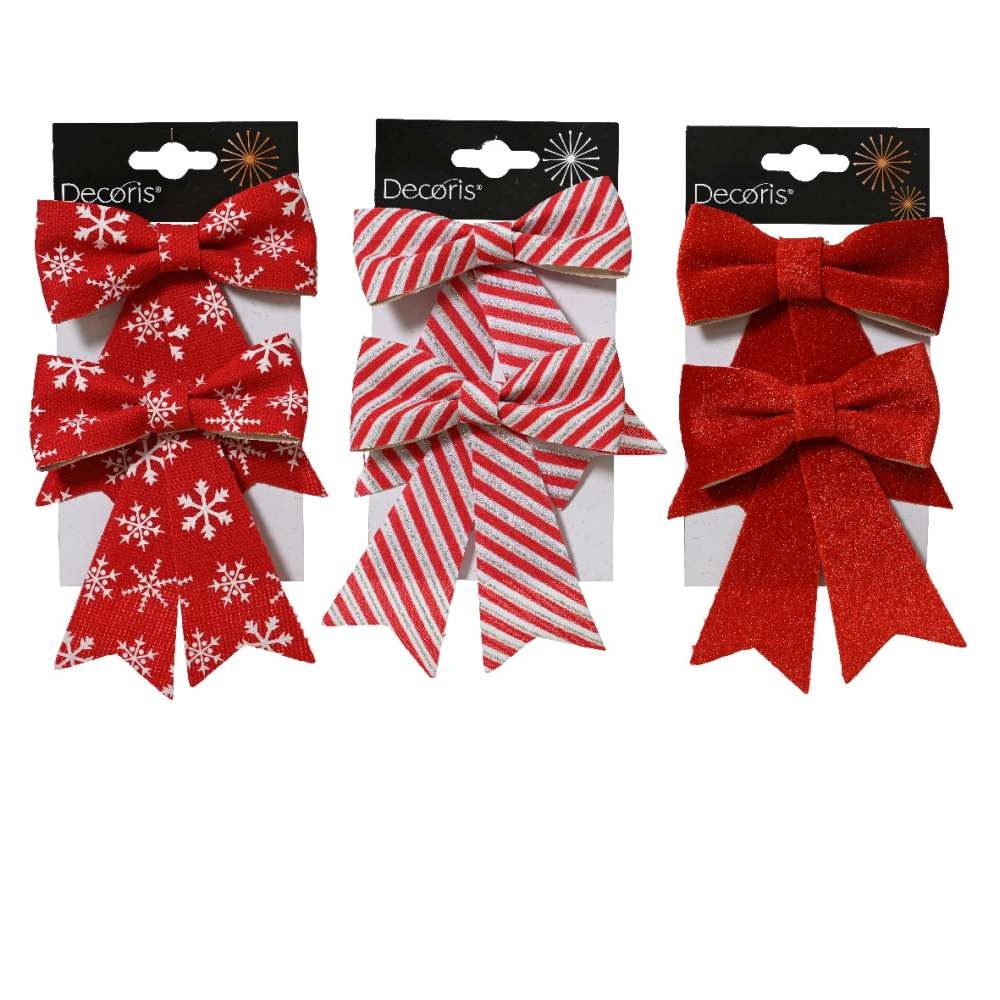 Kerststrik | 6-delig | polyester | rood/wit | 13cm