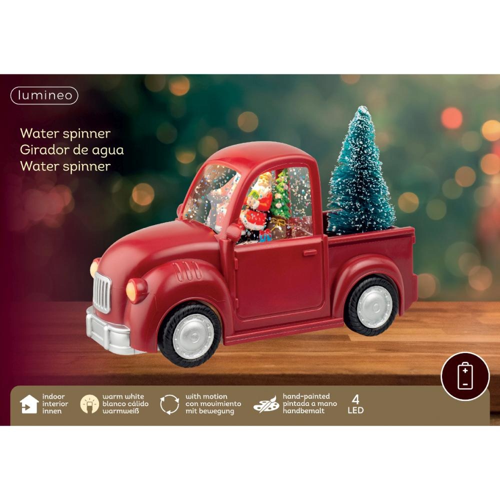 Sneeuwbol auto met LED lampjes | rood | 14cm