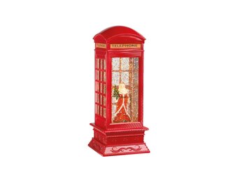 Sneeuwbol telefoonhokje met LED lampjes | rood | 27cm