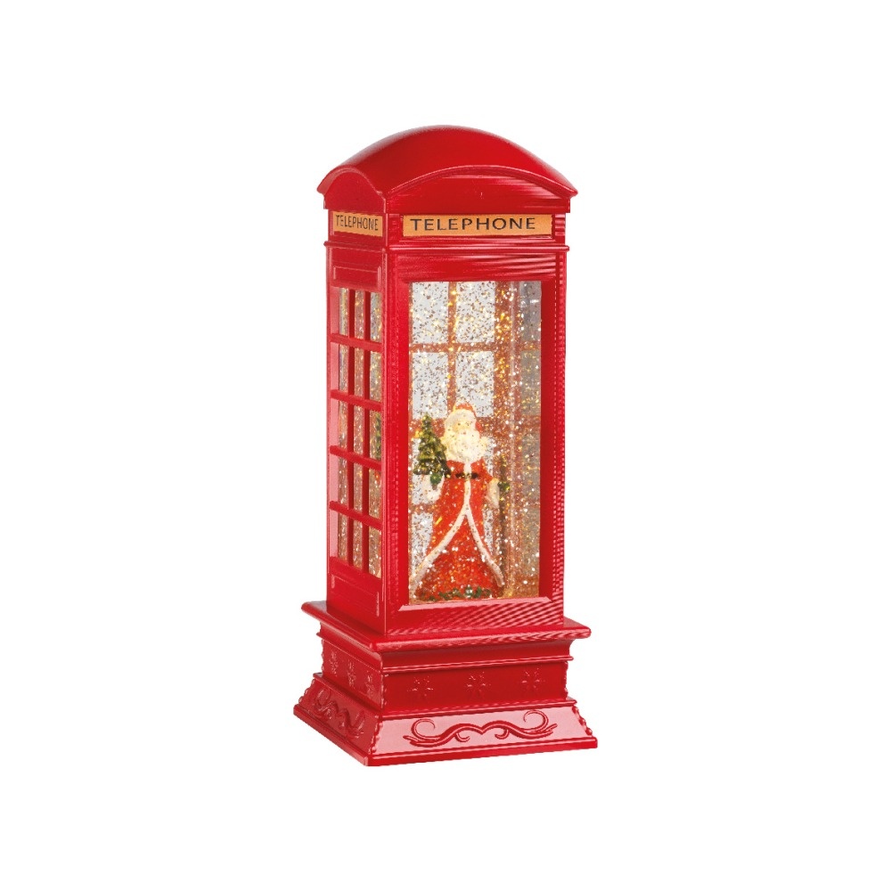 Sneeuwbol telefoonhokje met LED lampjes | rood | 27cm