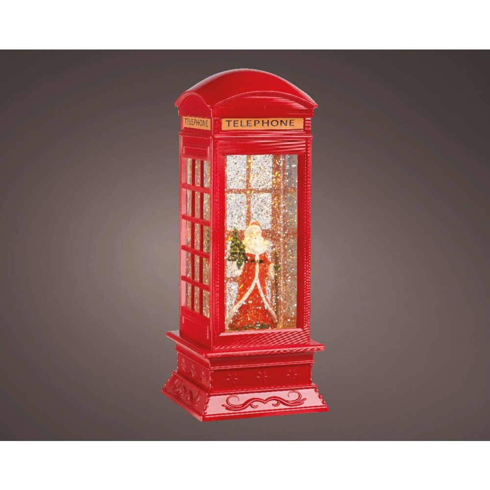 Sneeuwbol telefoonhokje met LED lampjes | rood | 27cm