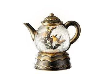 Sneeuwbol theepot met LED lampjes | goud/warm wit | 18cm