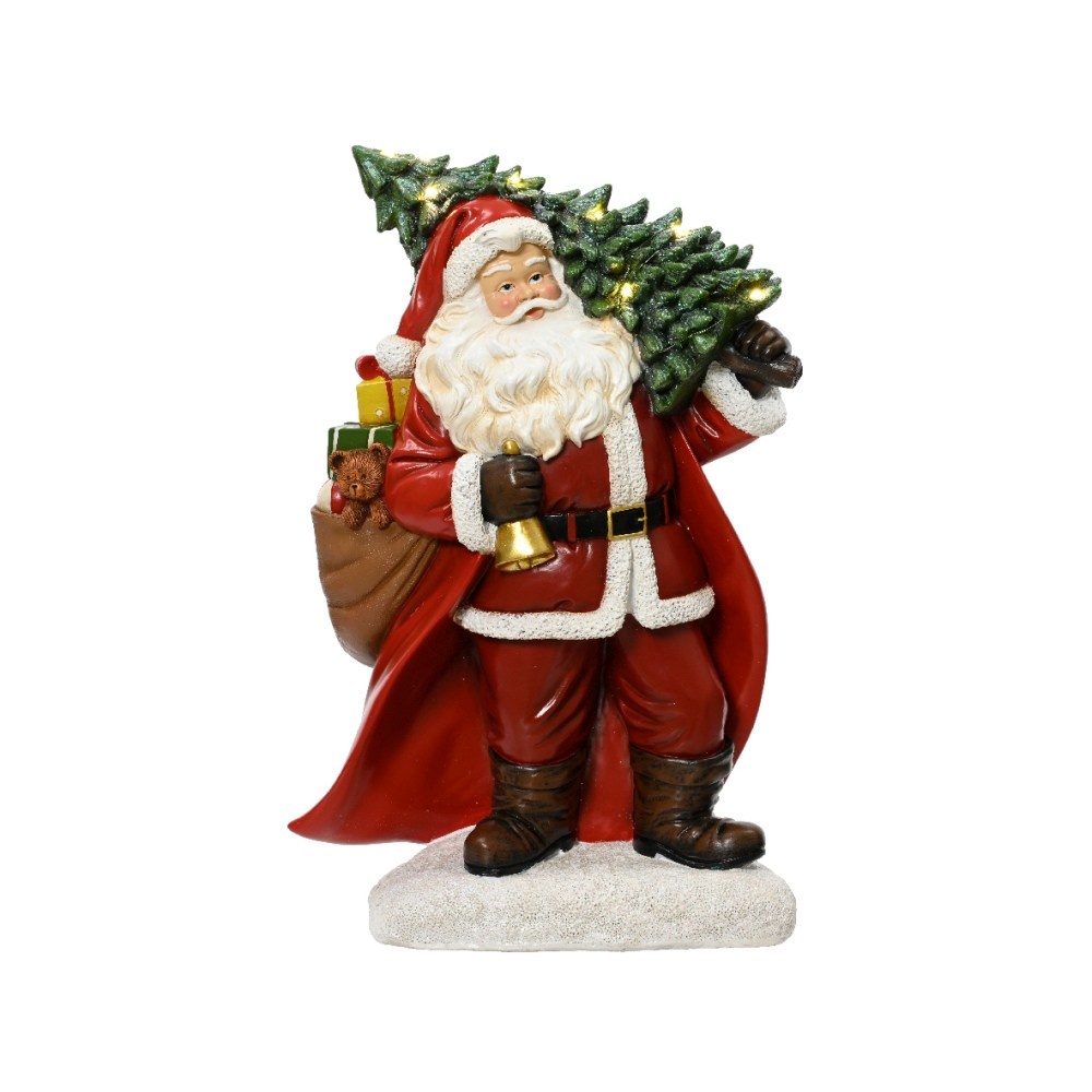 Kerstman met kerstboom | met LED verlichting | polyresin | rood/groen | 38,5cm