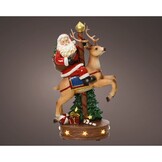 Kerstman op rendier | met LED verlichting | polyresin | bruin | 33,5cm