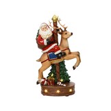 Kerstman op rendier | met LED verlichting | polyresin | bruin | 33,5cm