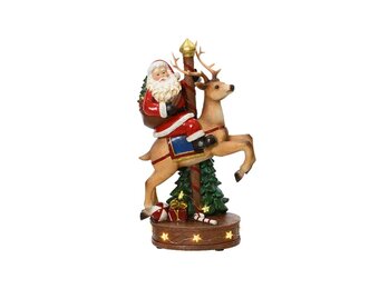 Kerstman op rendier | met LED verlichting | polyresin | bruin | 33,5cm