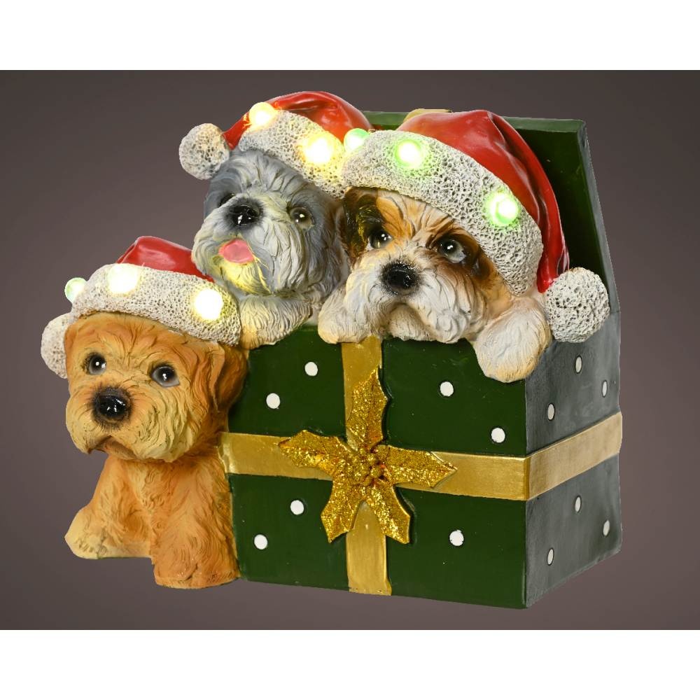 Kersthonden met verlichting | polyresin | groen/goud | 18cm