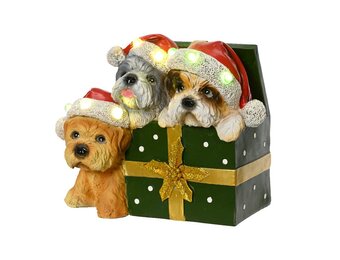 Kersthonden met verlichting | polyresin | groen/goud | 18cm