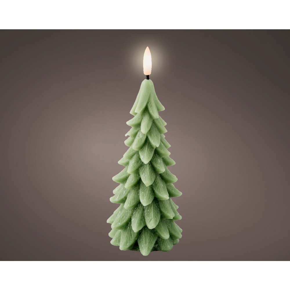 LED kerstboom kaars | wax | groen/warm wit | ø8x19,3cm