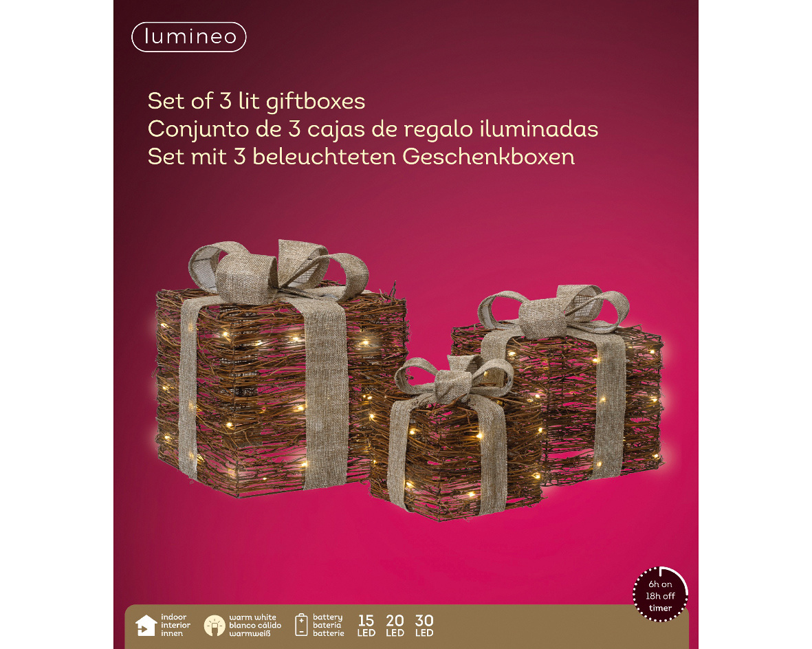 Cadeaus met LED lampjes | 3-delig | rotan