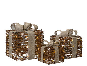 Cadeaus met LED lampjes | 3-delig | rotan