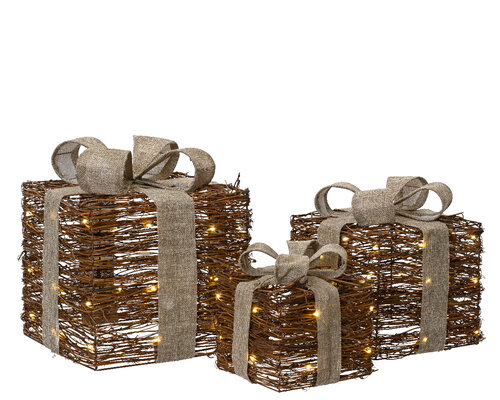 Cadeaus met LED lampjes | 3-delig | rotan