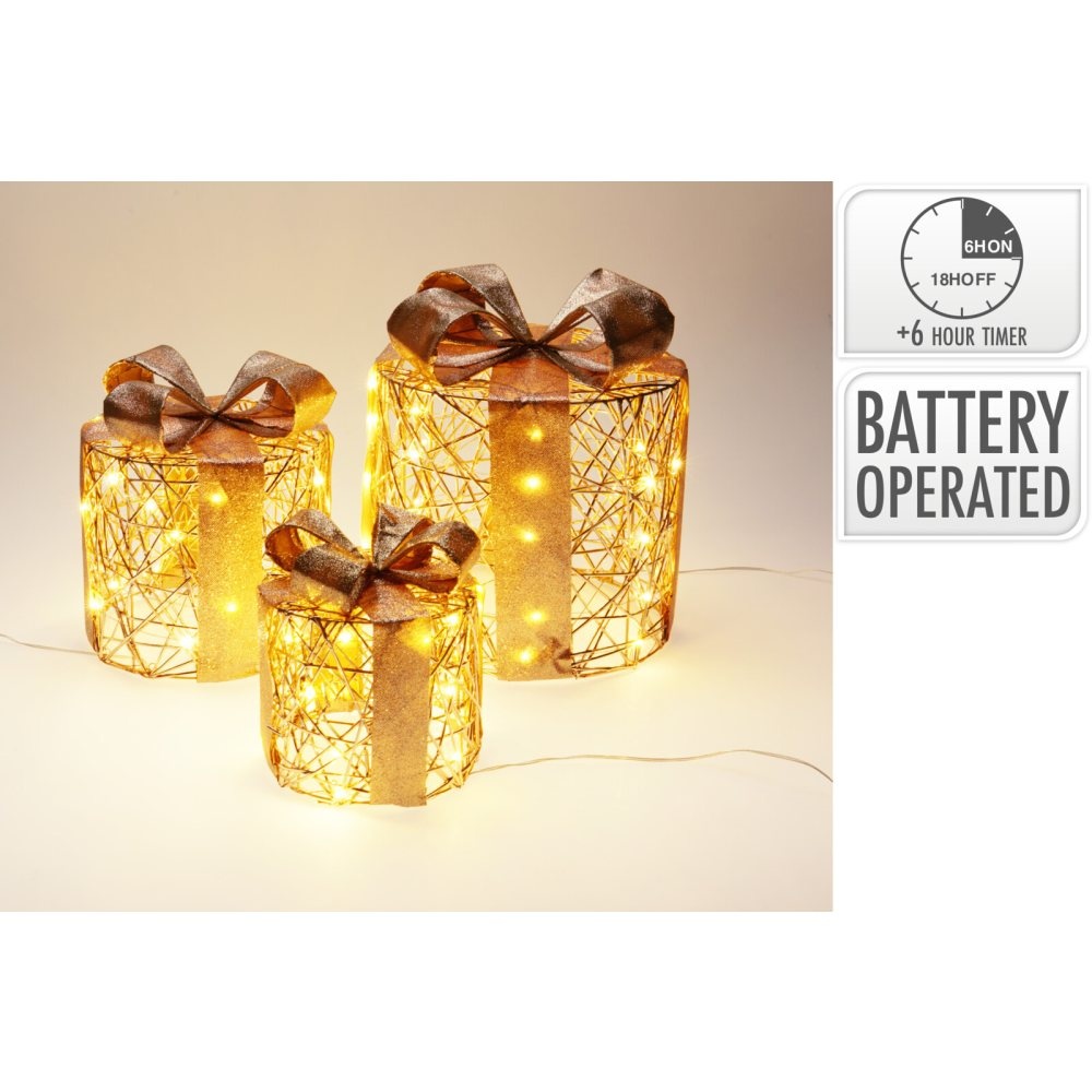 Cadeauset met verlichting | rond | goud/warm wit