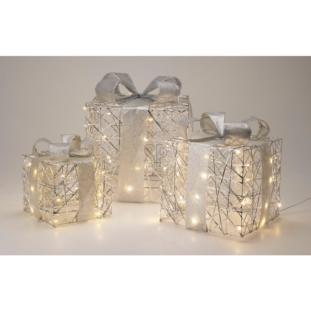 Cadeauset met verlichting | zilver/warm wit