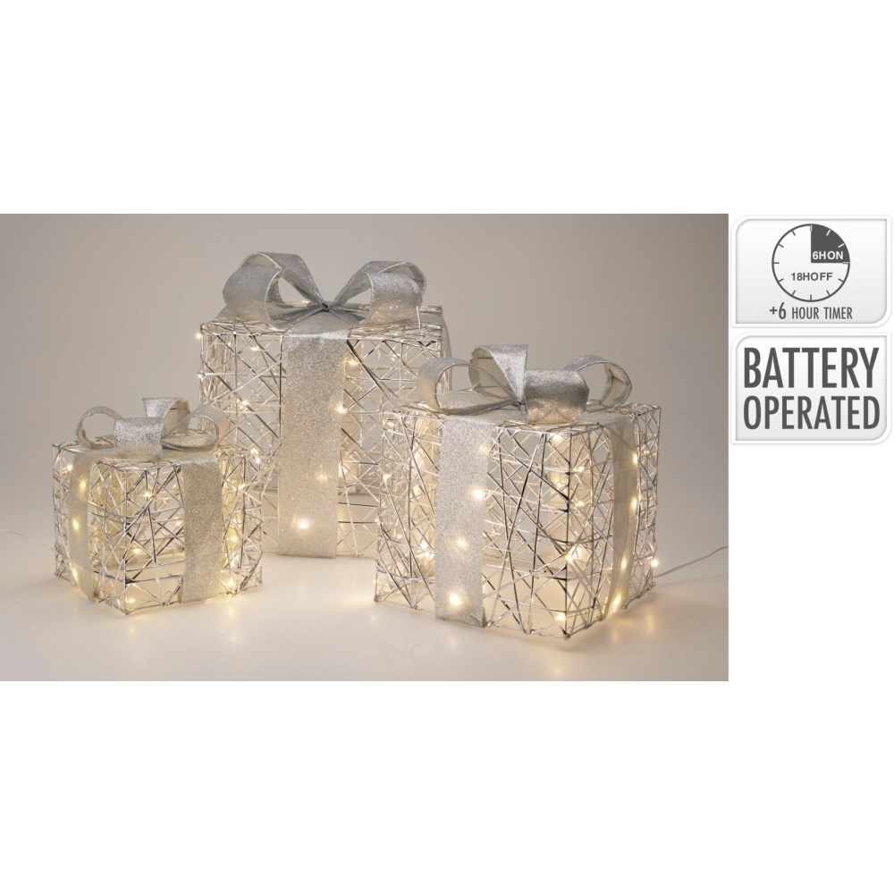Cadeauset met verlichting | zilver/warm wit